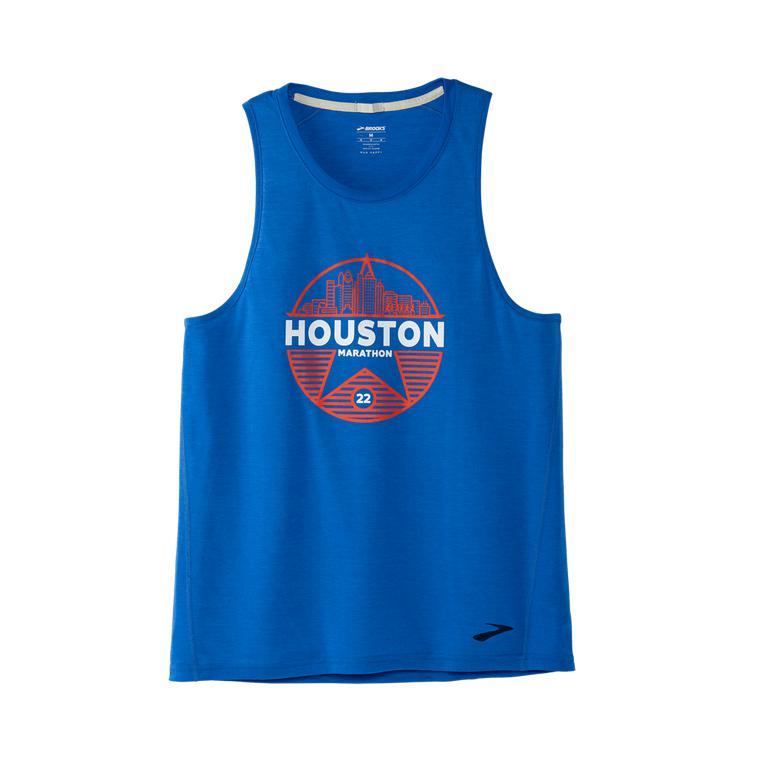 Brooks Houston22 Distance Grphic Running Tank Top - Men's - Heather Bluetiful/26.2 Star (58197-CGMQ)